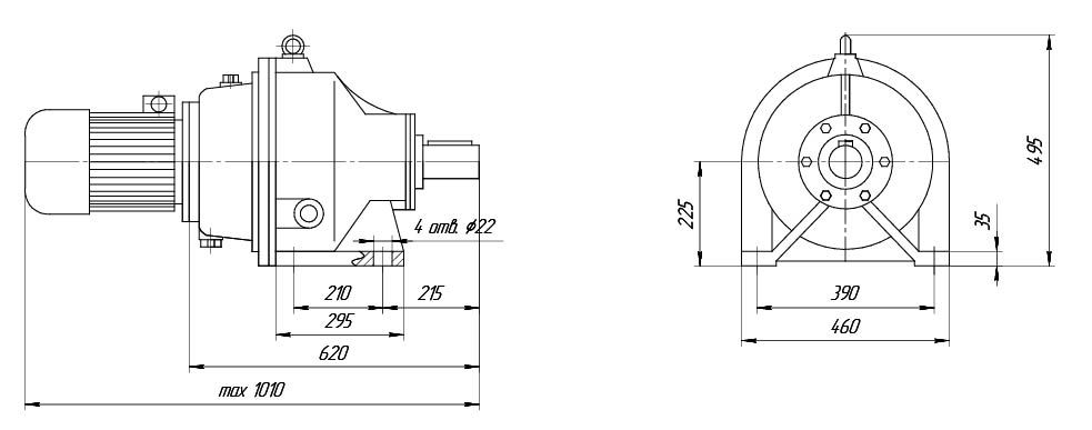 Размеры мотор-редуктора МПО2М-15 на лапах